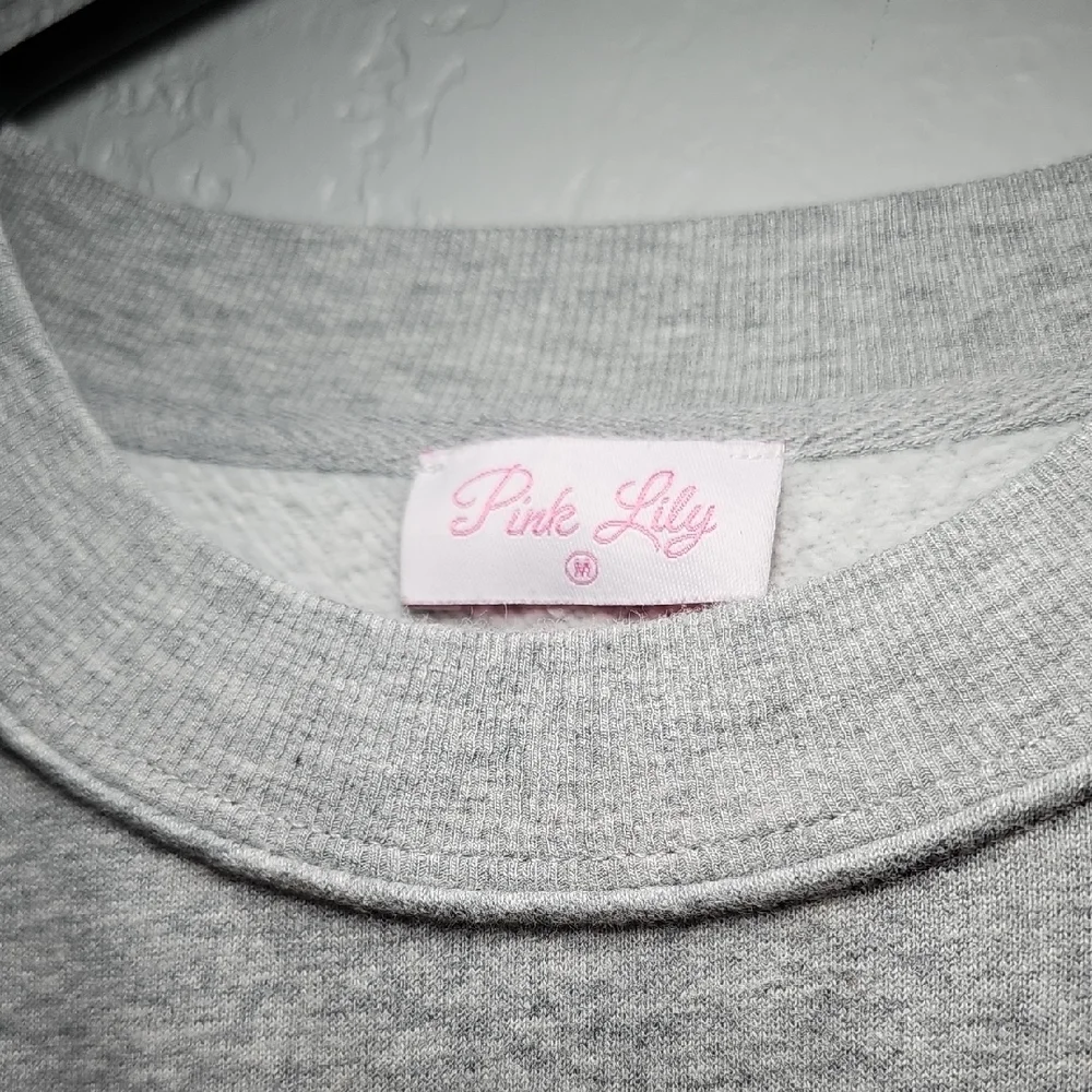 Pink Lily Light Gray "Football" Pullover, Womens Medium, Oversized - Picture 3 of 5